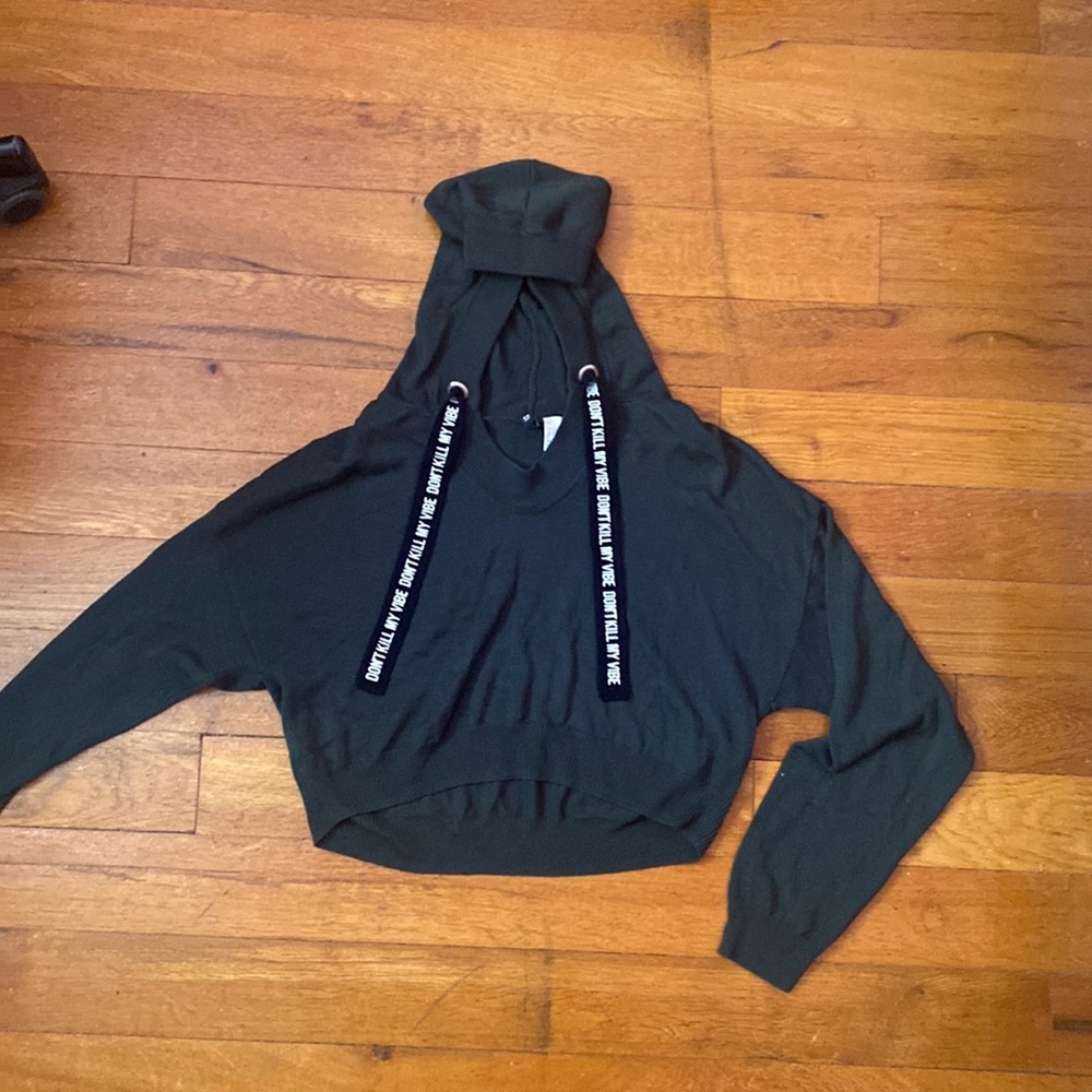 H&M Emerald Green Knit Crop Hoodie